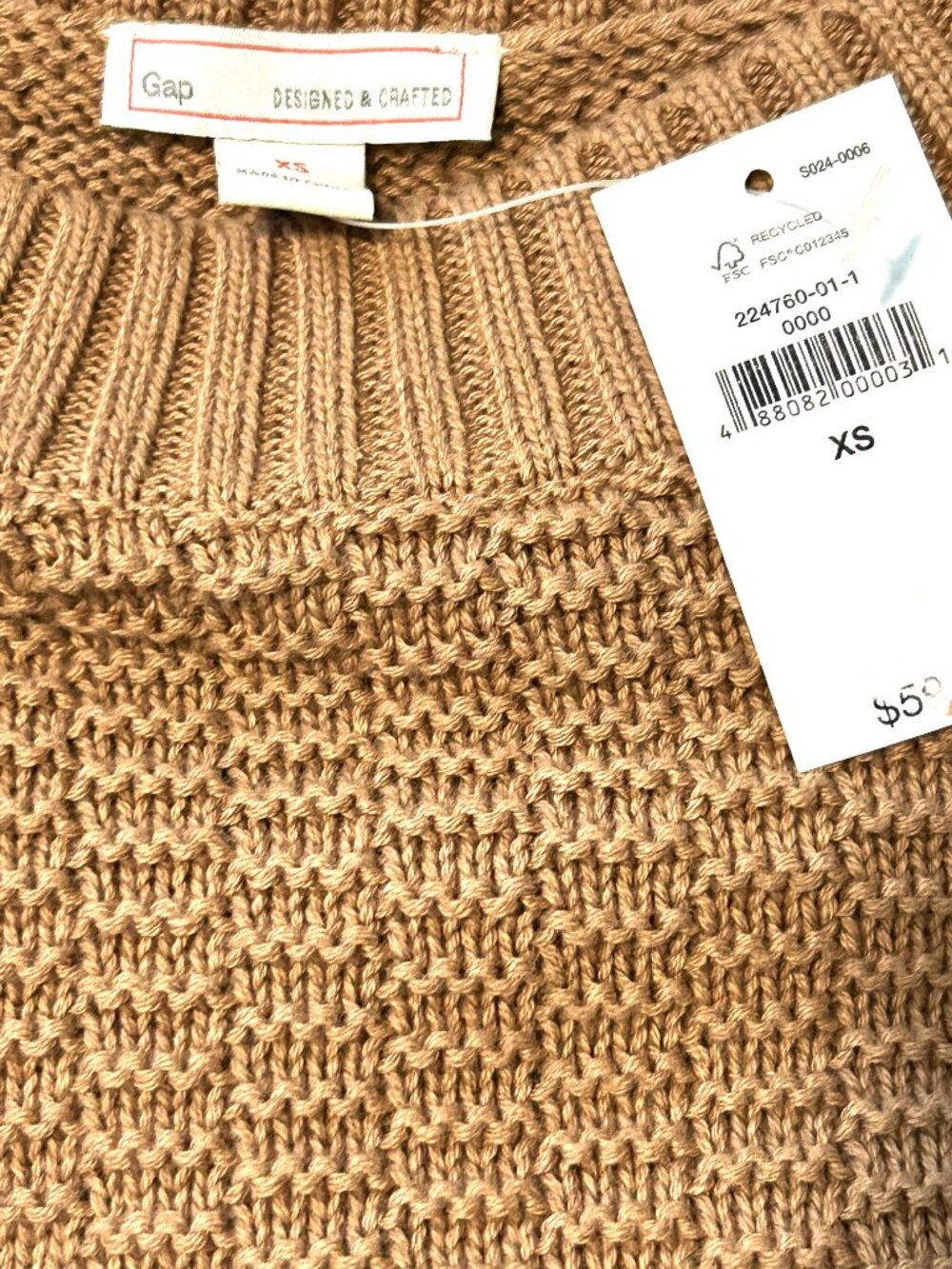 NWT GAP 100% cotton carmel color oversized sweater, size XS - Picture 4 of 5